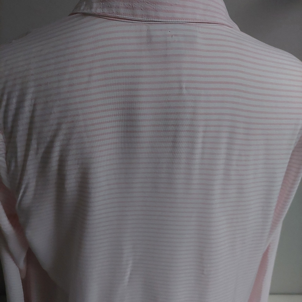 J Jill Pink White Stripped Tunic Top Button Down Light Silky Long Sleeve Size L - Picture 8 of 10